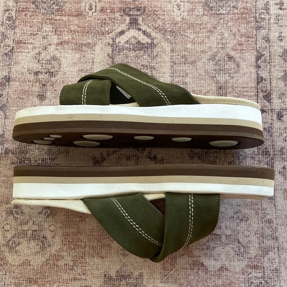 J Crew Suede Nubuck Slides Olive Green Size 9 - Picture 6 of 13